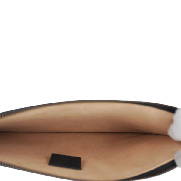 GUCCI Striped Bee Calfskin Leather Pouch Black 476077