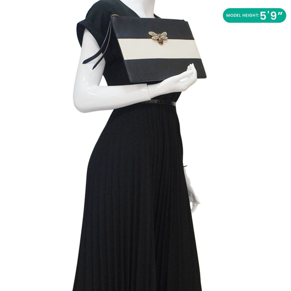 GUCCI Striped Bee Calfskin Leather Pouch Black 476077