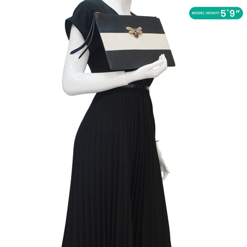 GUCCI Striped Bee Calfskin Leather Pouch Black 476077