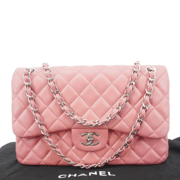 CHANEL Classic Double Flap Jumbo Quilted Leather Crossbody Bag Pink