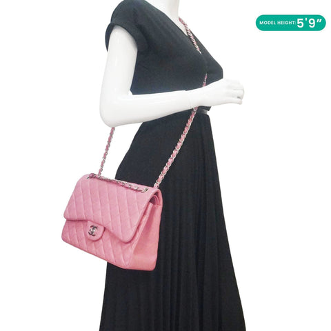 CHANEL Classic Double Flap Jumbo Quilted Leather Crossbody Bag Pink