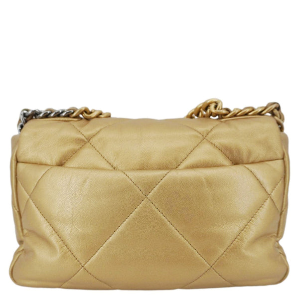 CHANEL 19 Flap Quilted Lambskin Leather Shoulder Bag Metallic Gold