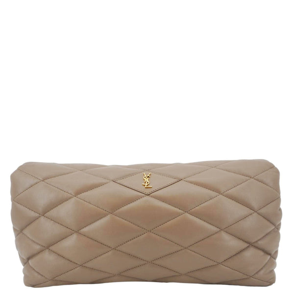 YVES SAINT LAURENT Sade Large Quilted Leather Clutch Bag Taupe