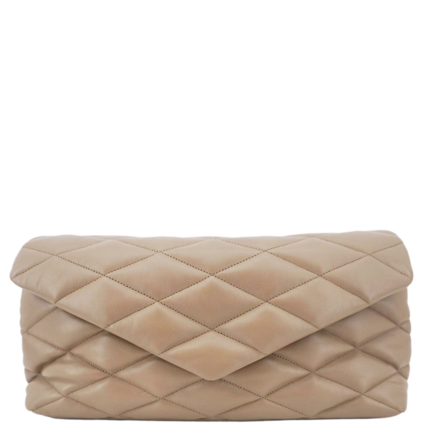 YVES SAINT LAURENT Sade Large Quilted Leather Clutch Bag Taupe