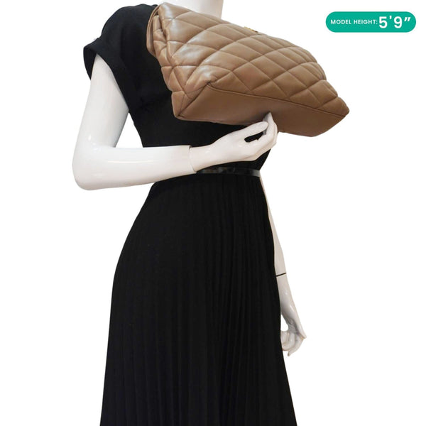 YVES SAINT LAURENT Sade Large Quilted Leather Clutch Bag Taupe