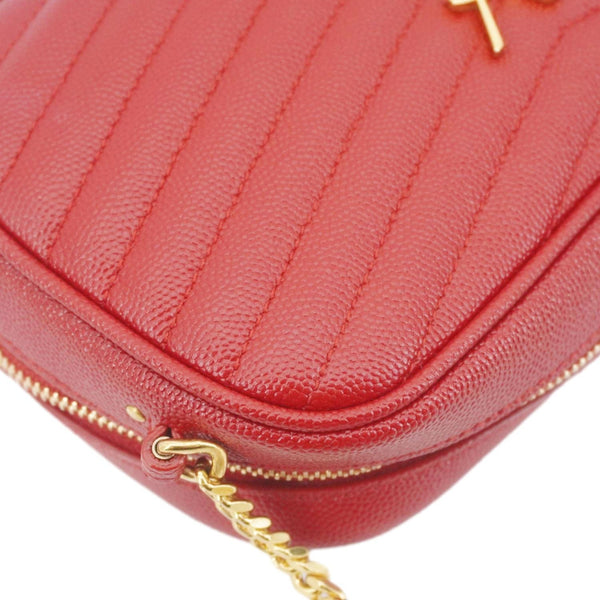 YVES SAINT LAURENT Lou Small Chevron Leather Camera Crossbody Bag Red