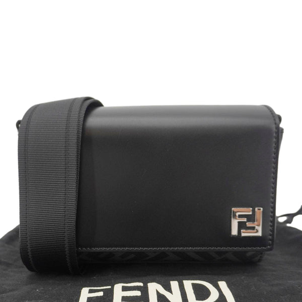 FENDI FF Squared Compact FF Canvas Shoulder Bag Black