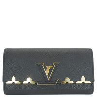 LOUIS VUITTON Capucines Crown Flowers Taurillon Leather Wallet Black