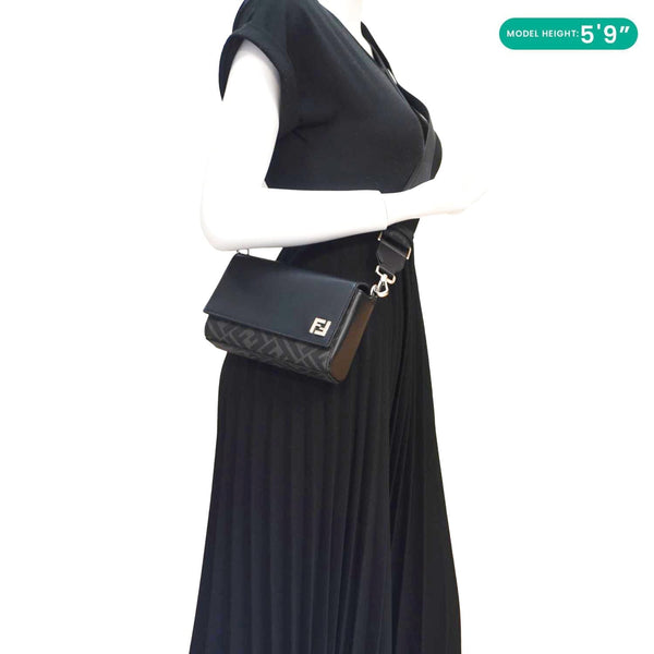 FENDI FF Squared Compact FF Canvas Shoulder Bag Black