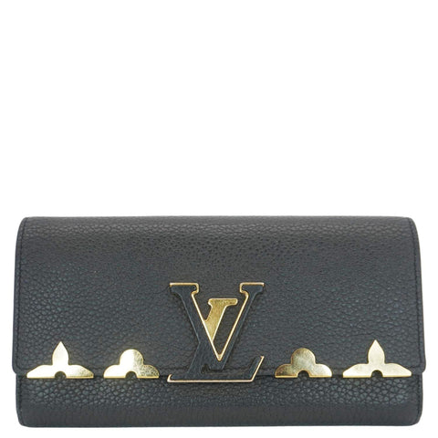 LOUIS VUITTON Capucines Crown Flowers Taurillon Leather Wallet Black
