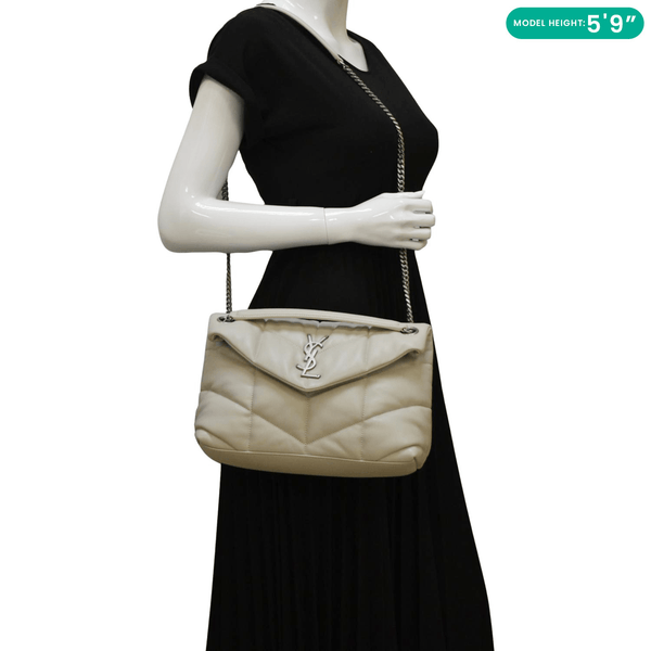 YVES SAINT LAURENT Loulou Puffer Quilted Leather Shoulder Bag Light Grey