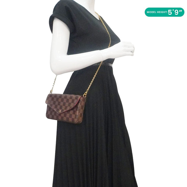 LOUIS VUITTON Felicie Pochette Damier Ebene Crossbody Bag Brown