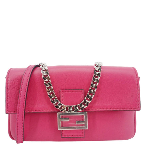 FENDI Micro Baguette Leather Crossbody Bag Pink