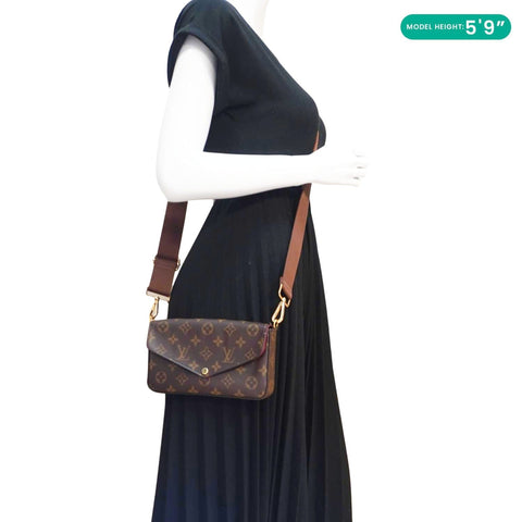 LOUIS VUITTON Felicie Pochette Monogram Canvas Crossbody Bag Brown