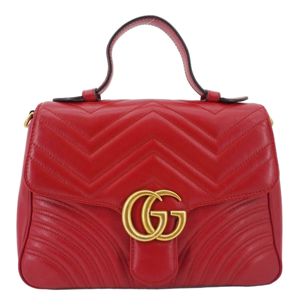 GUCCI GG Marmont Leather Top Handle Crossbody Bag Red 498110