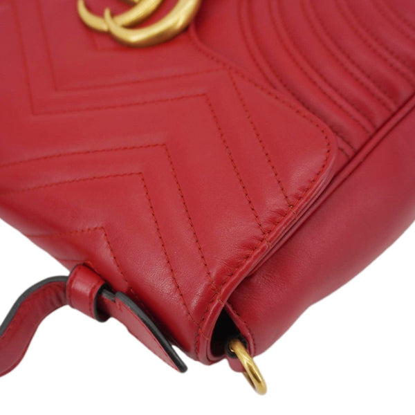 GUCCI GG Marmont Leather Top Handle Crossbody Bag Red 498110
