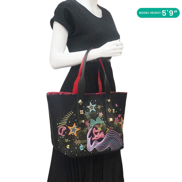 CHRISTIAN LOUBOUTIN Frangibus Canvas Tote Shoulder Bag Black