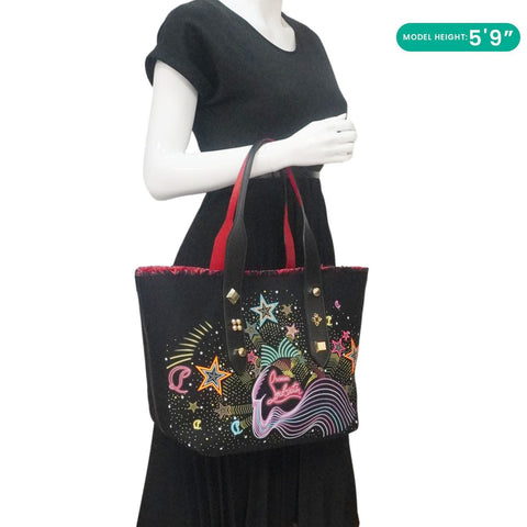 CHRISTIAN LOUBOUTIN Frangibus Canvas Tote Shoulder Bag Black