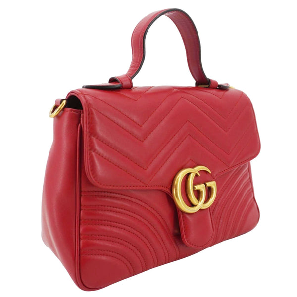 GUCCI GG Marmont Leather Top Handle Crossbody Bag Red 498110