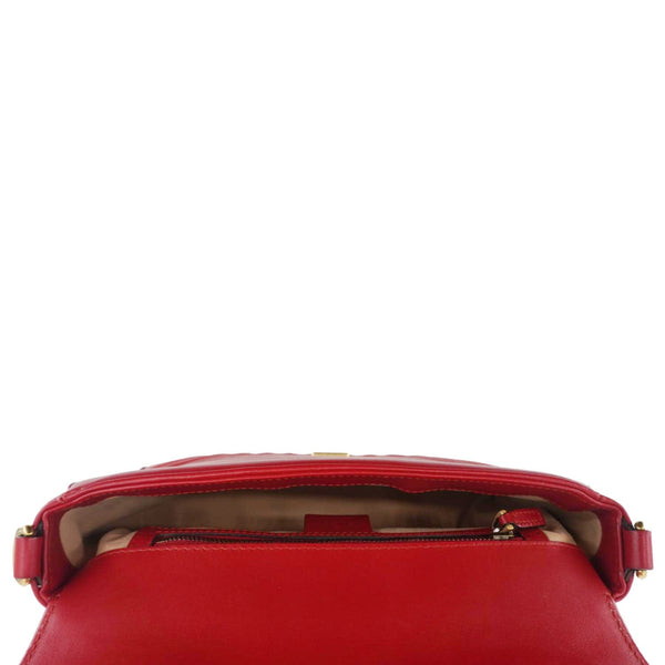 GUCCI GG Marmont Leather Top Handle Crossbody Bag Red 498110