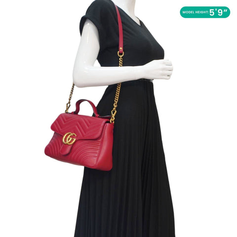 GUCCI GG Marmont Leather Top Handle Crossbody Bag Red 498110