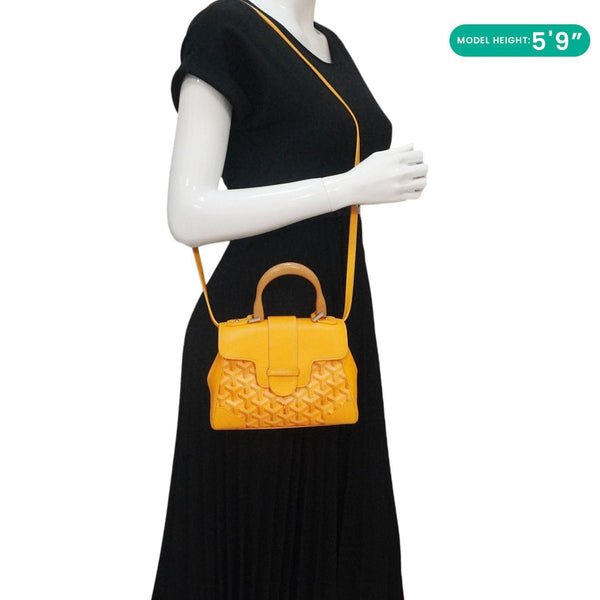 GOYARD Saigon Mini Chevron Print Coated Canvas Top Handle Shoulder Bag Yellow