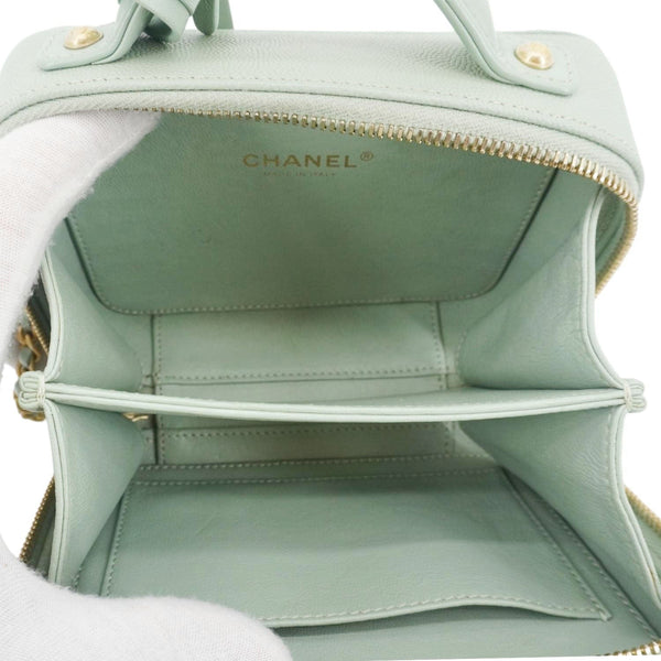 CHANEL Vanity Case Filigree CC Small Caviar Quilted Shoulder Bag Light Green