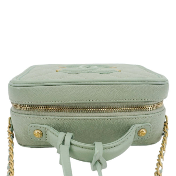 CHANEL Vanity Case Filigree CC Small Caviar Quilted Shoulder Bag Light Green