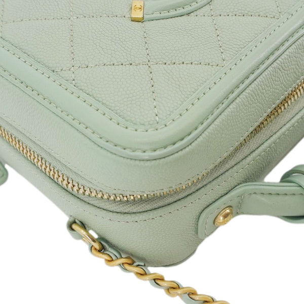 CHANEL Vanity Case Filigree CC Small Caviar Quilted Shoulder Bag Light Green