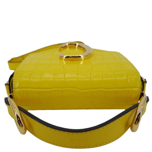 CHLOE C Flap Mini Double Carry Embossed Leather Shoulder Bag Yellow