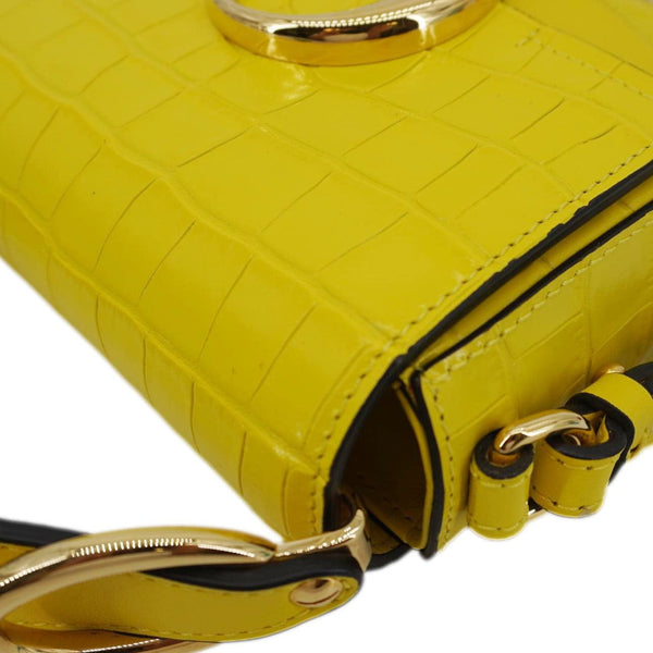 CHLOE C Flap Mini Double Carry Embossed Leather Shoulder Bag Yellow