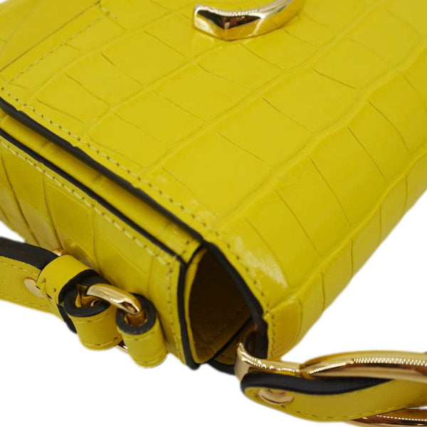 CHLOE C Flap Mini Double Carry Embossed Leather Shoulder Bag Yellow