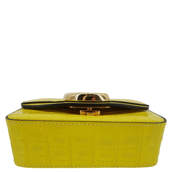 CHLOE C Flap Mini Double Carry Embossed Leather Shoulder Bag Yellow