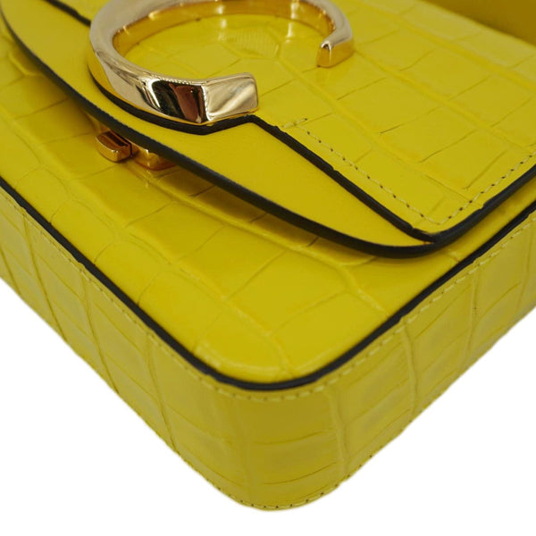 CHLOE C Flap Mini Double Carry Embossed Leather Shoulder Bag Yellow