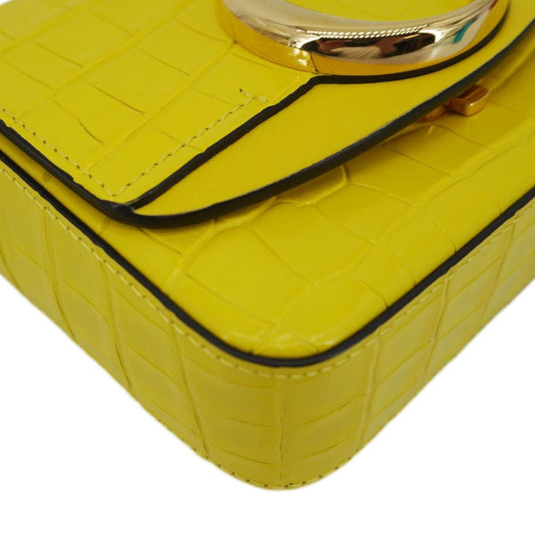CHLOE C Flap Mini Double Carry Embossed Leather Shoulder Bag Yellow