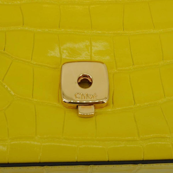 CHLOE C Flap Mini Double Carry Embossed Leather Shoulder Bag Yellow