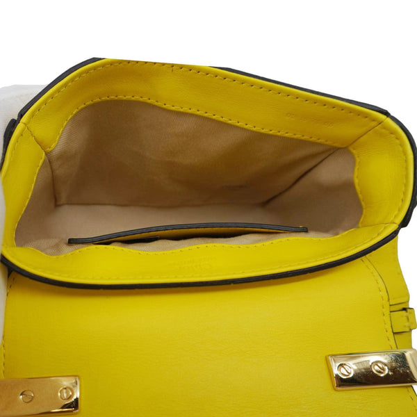 CHLOE C Flap Mini Double Carry Embossed Leather Shoulder Bag Yellow