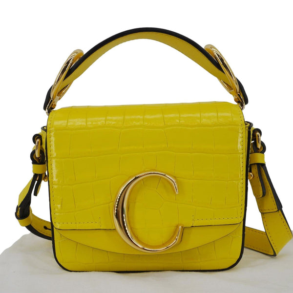 CHLOE C Flap Mini Double Carry Embossed Leather Shoulder Bag Yellow