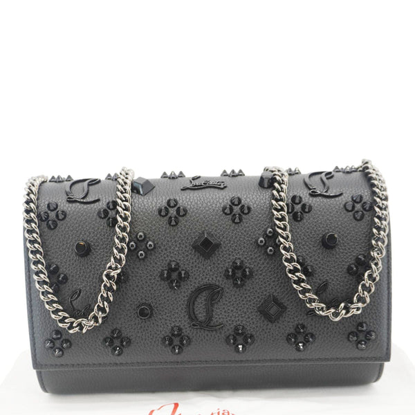 CHRISTIAN LOUBOUTIN Paloma Spikes Leather Clutch Crossbody Bag Black