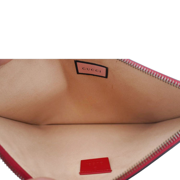 GUCCI Ghost Hamlet Skull Calfskin Leather Zip Pouch Hibiscus Red 457010