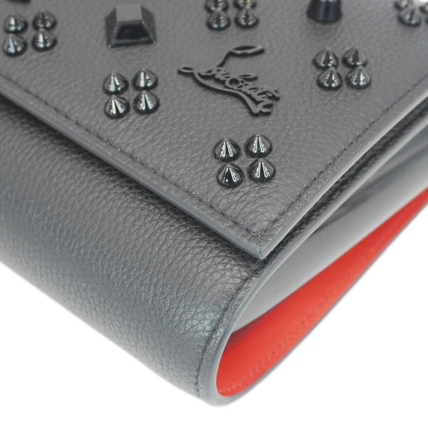 CHRISTIAN LOUBOUTIN Paloma Spikes Leather Clutch Crossbody Bag Black
