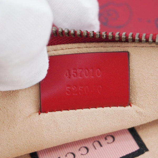 GUCCI Ghost Hamlet Skull Calfskin Leather Zip Pouch Hibiscus Red 457010
