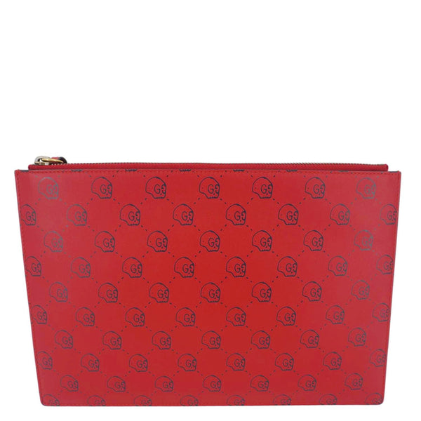GUCCI Ghost Hamlet Skull Calfskin Leather Zip Pouch Hibiscus Red 457010