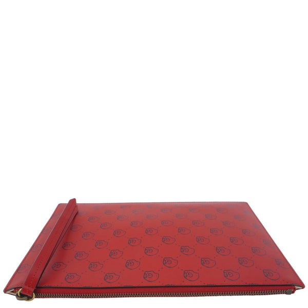 GUCCI Ghost Hamlet Skull Calfskin Leather Zip Pouch Hibiscus Red 457010