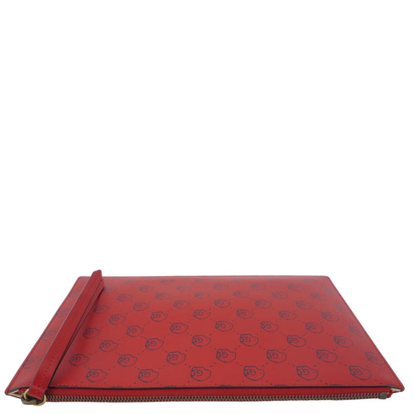 GUCCI Ghost Hamlet Skull Calfskin Leather Zip Pouch Hibiscus Red 457010
