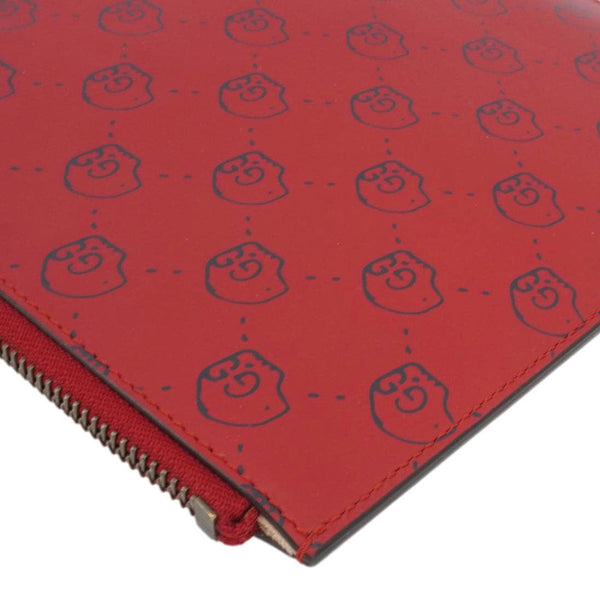 GUCCI Ghost Hamlet Skull Calfskin Leather Zip Pouch Hibiscus Red 457010