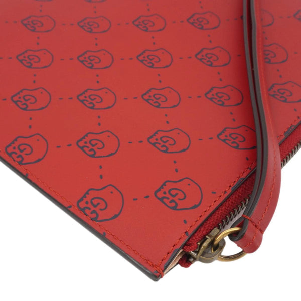GUCCI Ghost Hamlet Skull Calfskin Leather Zip Pouch Hibiscus Red 457010