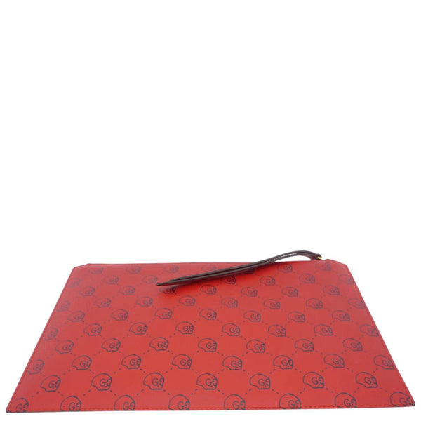GUCCI Ghost Hamlet Skull Calfskin Leather Zip Pouch Hibiscus Red 457010