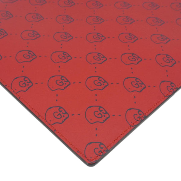 GUCCI Ghost Hamlet Skull Calfskin Leather Zip Pouch Hibiscus Red 457010