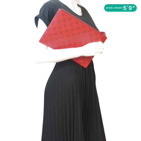 GUCCI Ghost Hamlet Skull Calfskin Leather Zip Pouch Hibiscus Red 457010